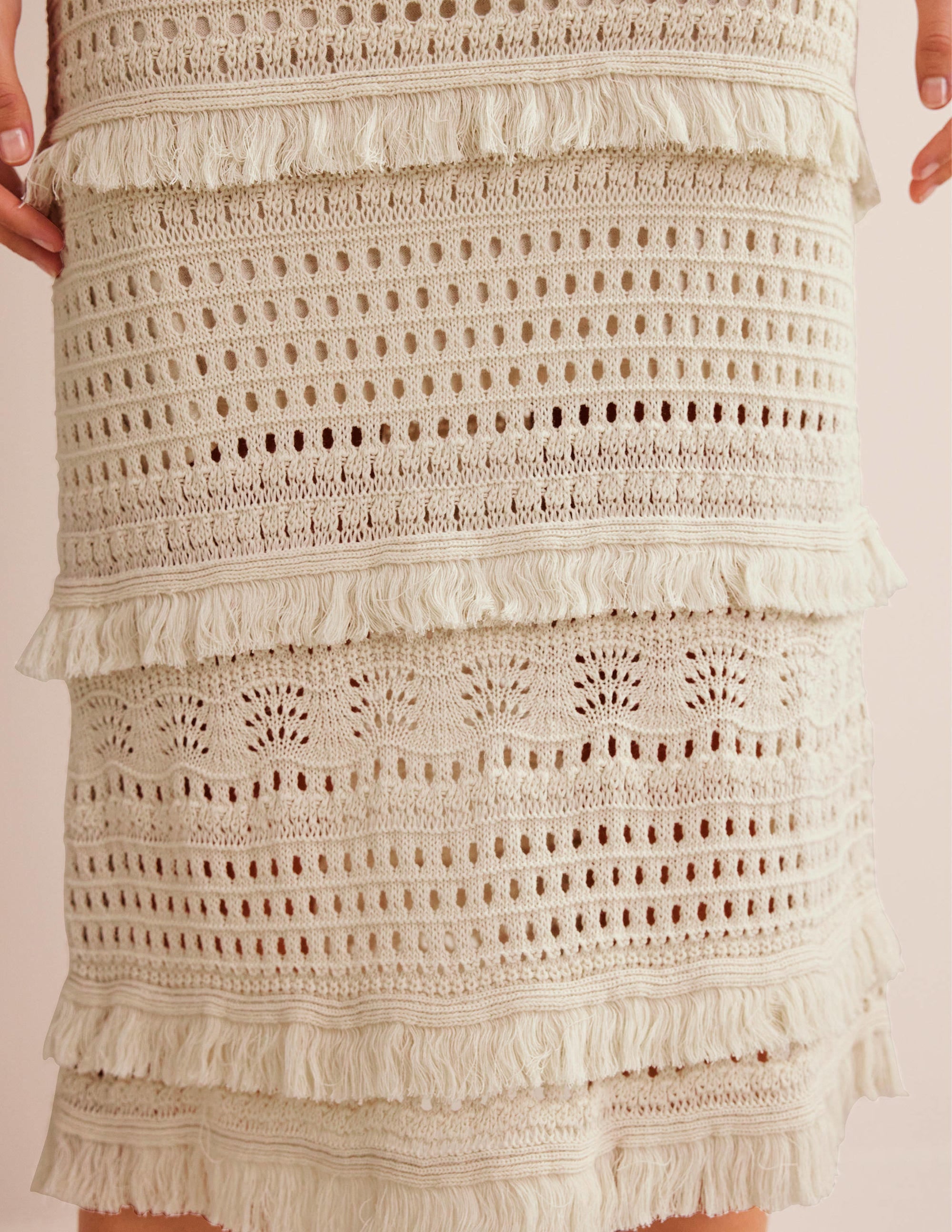 Fringe Crochet Knitted Skirt-Warm Ivory - Image 2