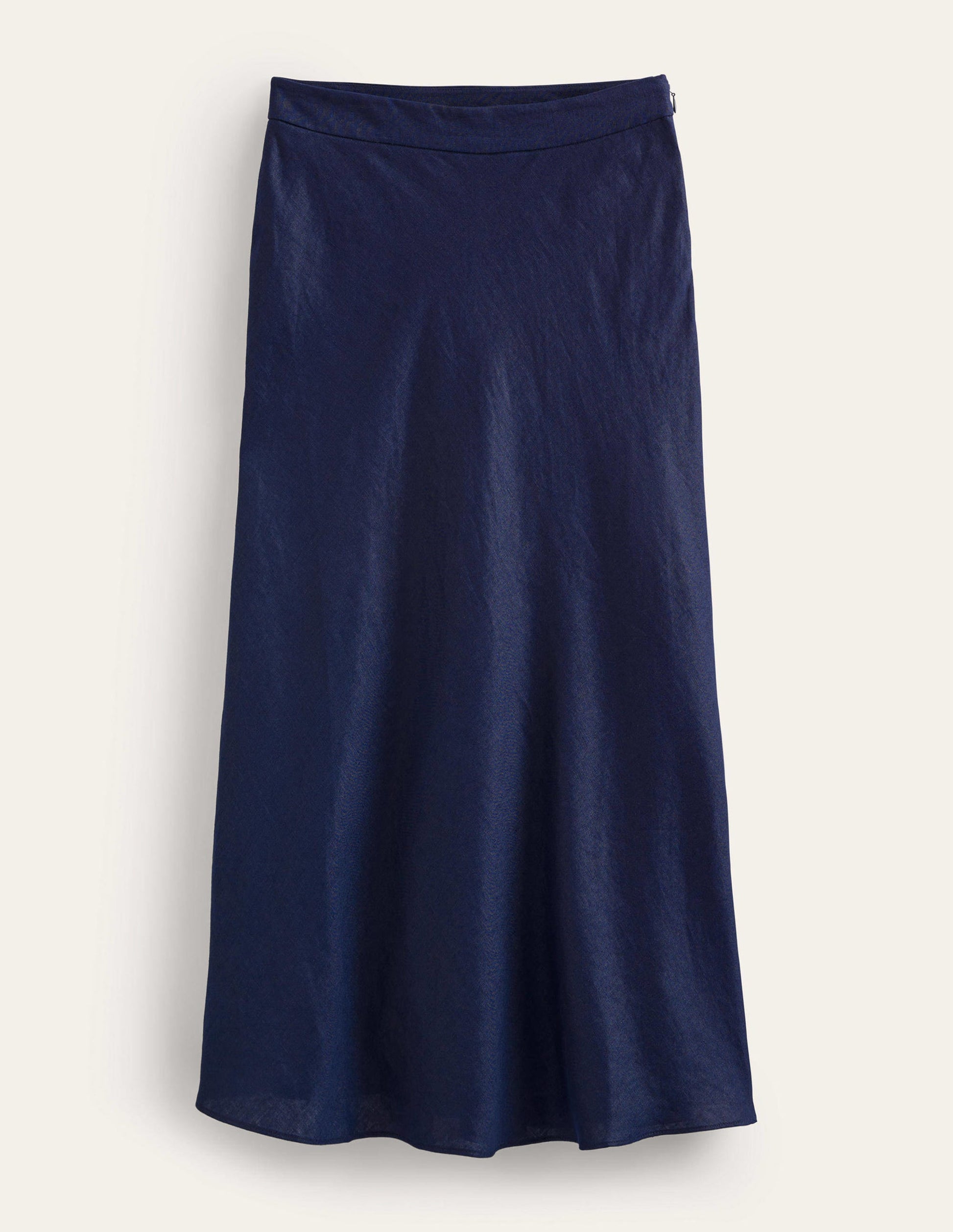 Bias Linen Midi Skirt-Navy-8