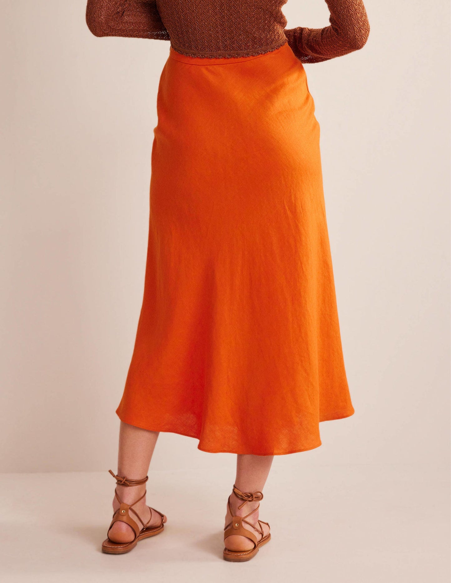 Bias Linen Midi Skirt-KUMQUAT