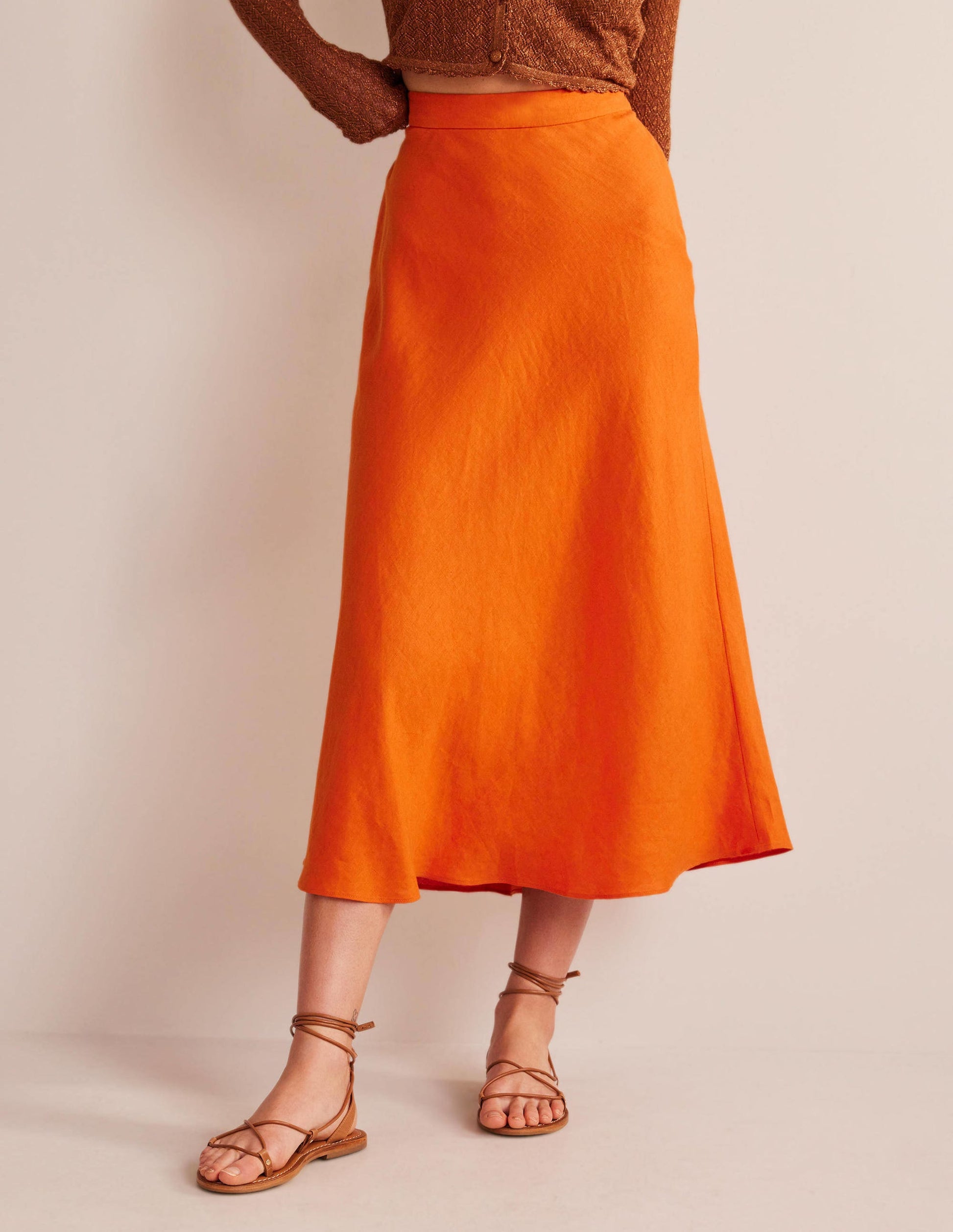 Bias Linen Midi Skirt-KUMQUAT-4