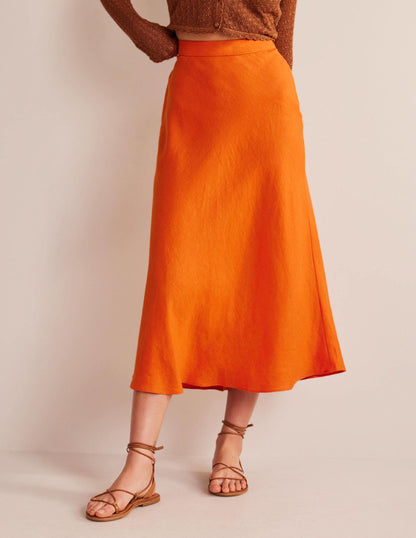 Bias Linen Midi Skirt-KUMQUAT-4
