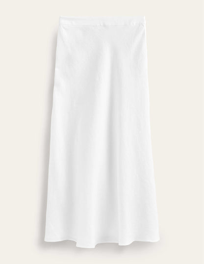 Bias Linen Midi Skirt-White-6