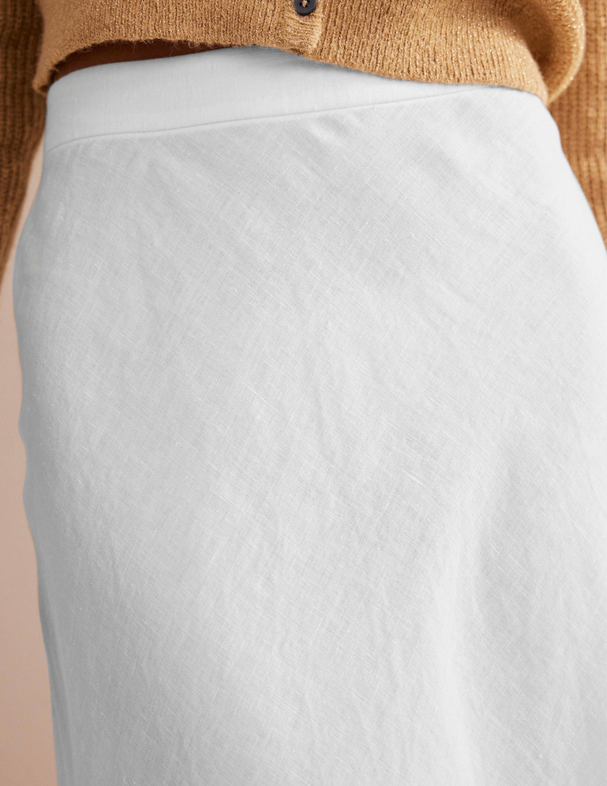 Bias Linen Midi Skirt-White-2