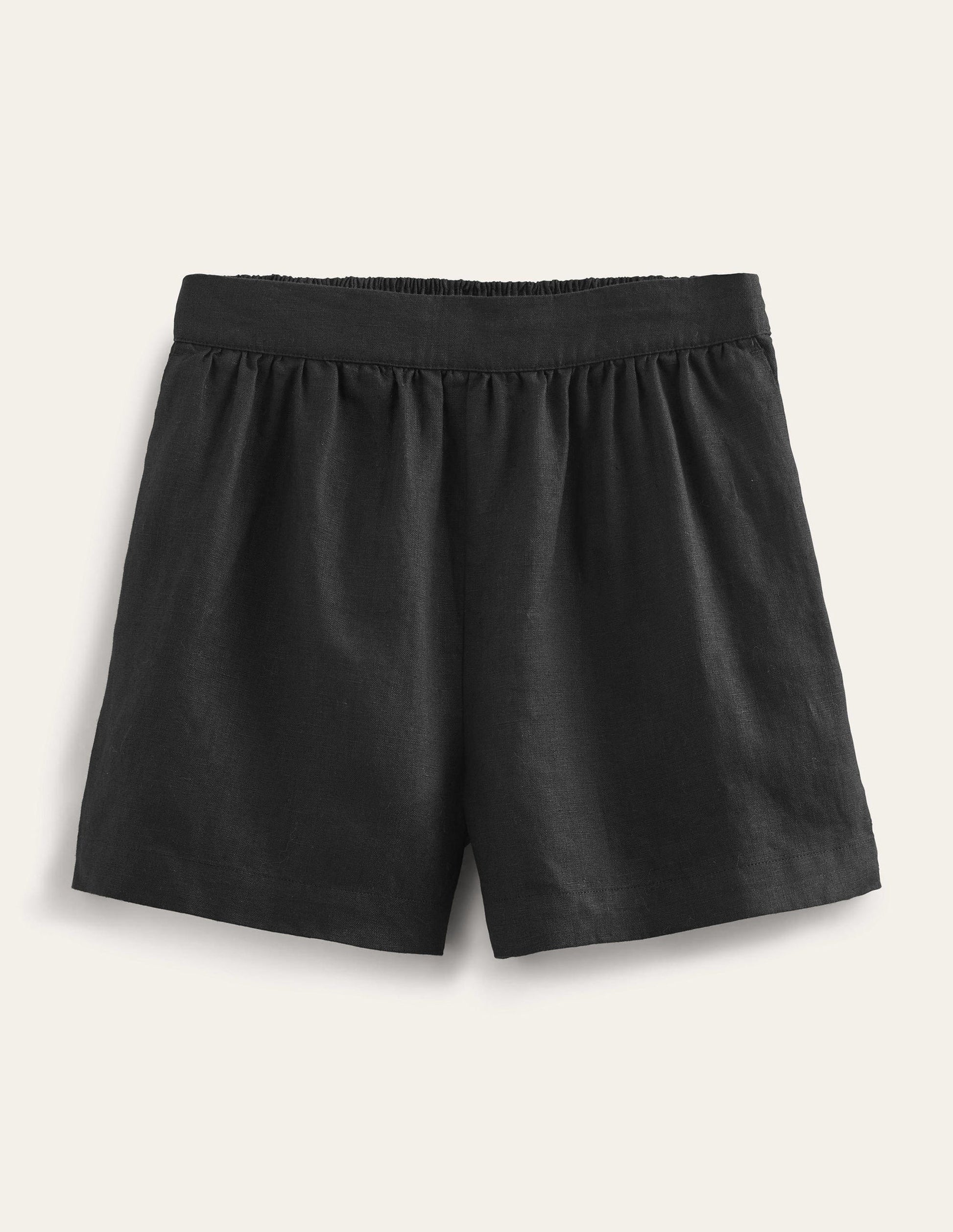 Pull-on Linen Shorts-Black-5