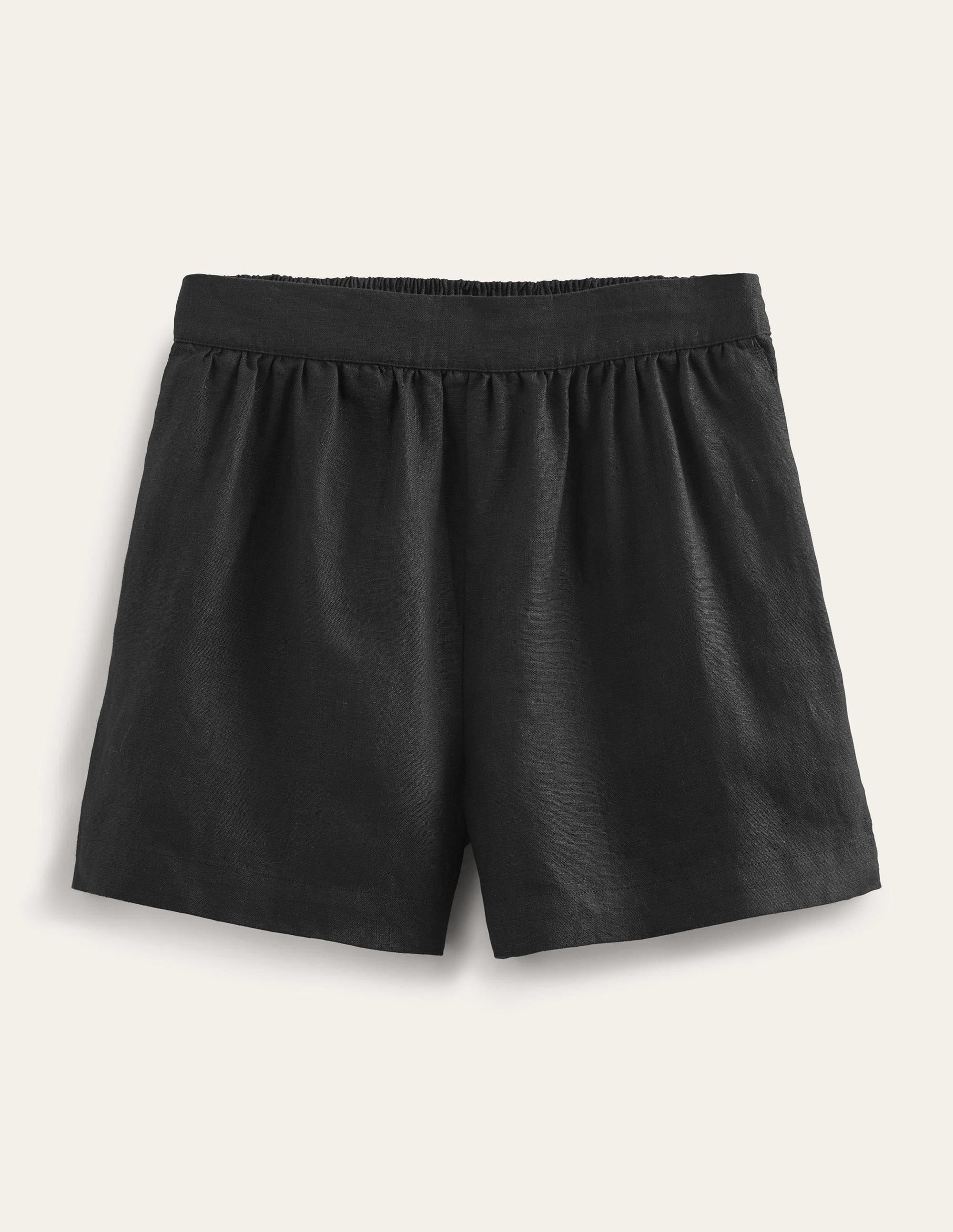 Pull-on Linen Shorts-Black - Image 5