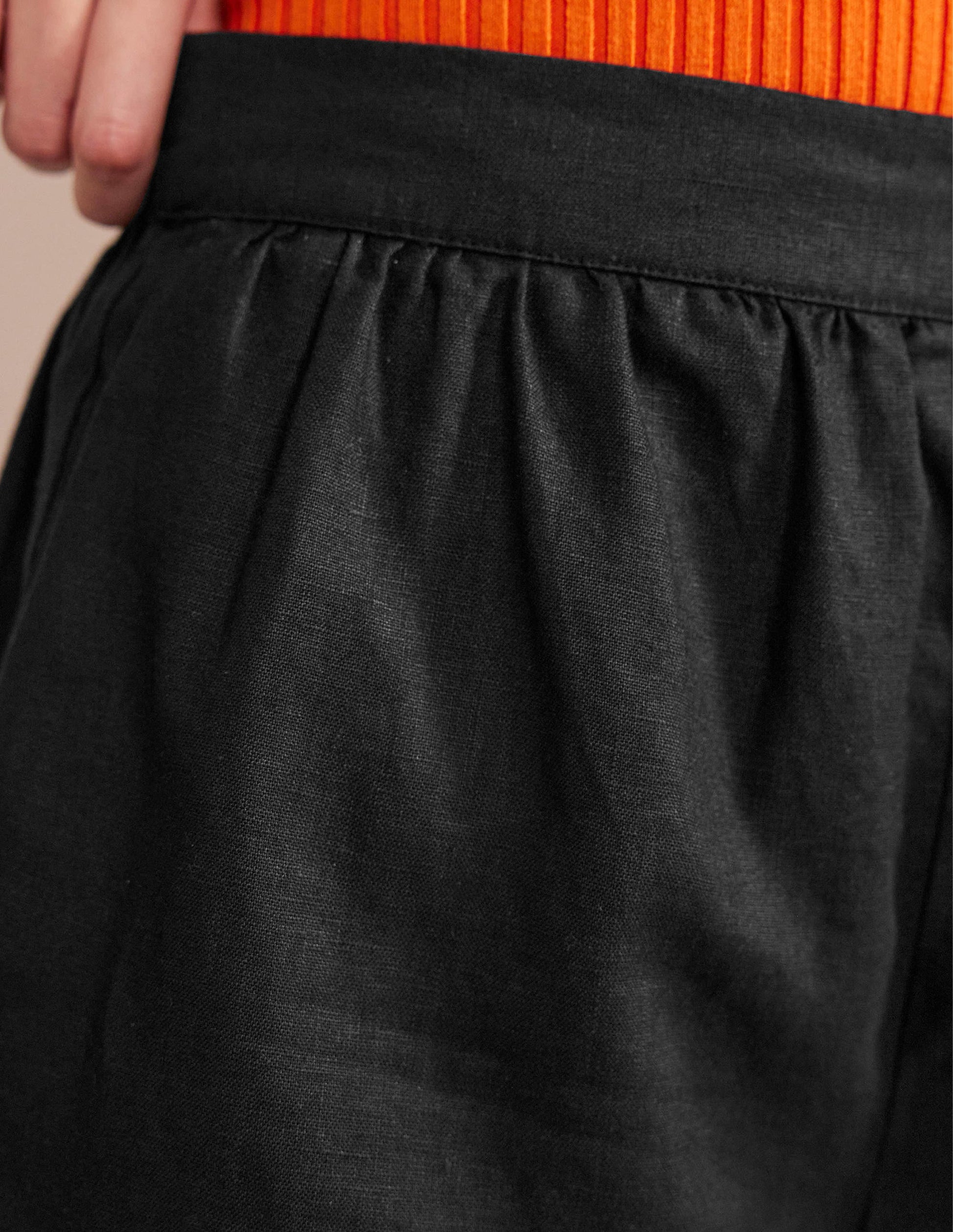 Pull-on Linen Shorts-Black-2