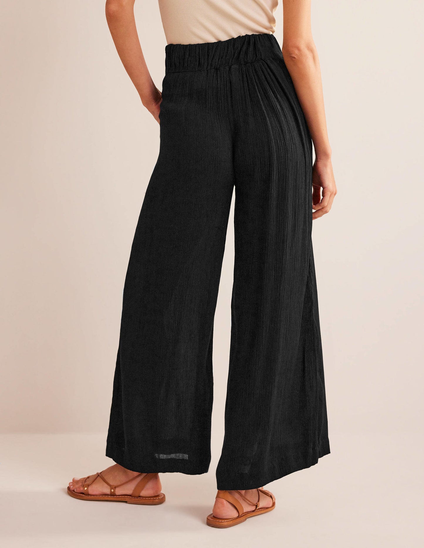 Crinkle Wide Leg Trousers-Black