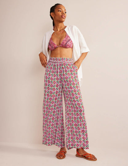 Crinkle Wide Leg Trousers-Gin Fizz, Sunflower Sprig-1