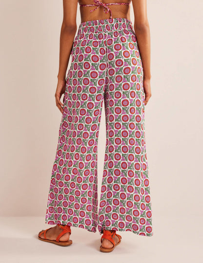 Crinkle Wide Leg Trousers-Gin Fizz, Sunflower Sprig-3
