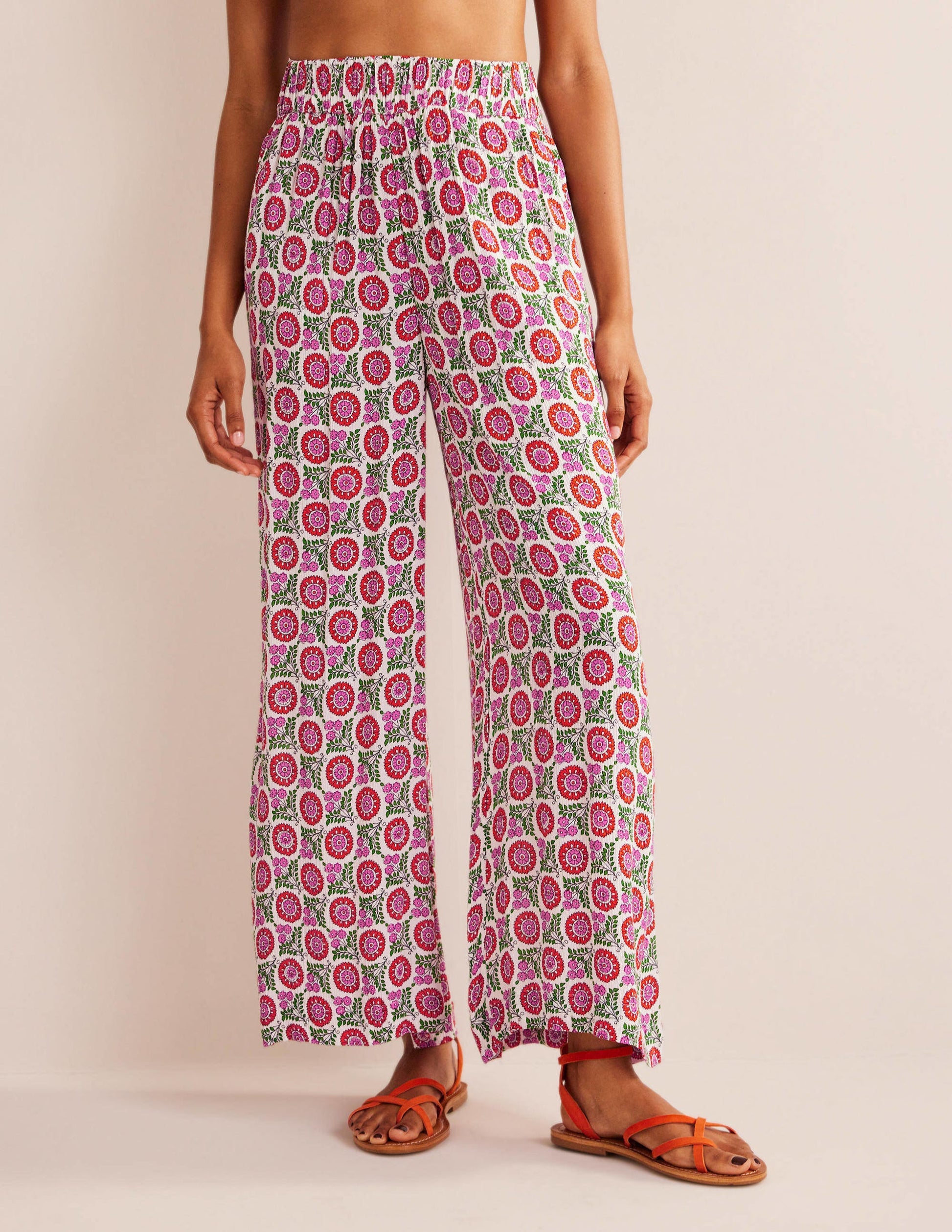 Crinkle Wide Leg Trousers-Gin Fizz, Sunflower Sprig-4