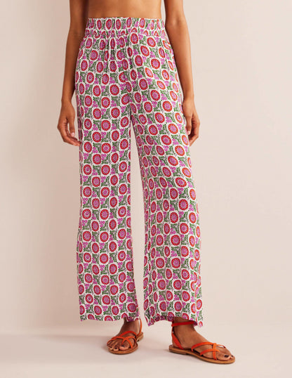 Crinkle Wide Leg Trousers-Gin Fizz, Sunflower Sprig-4