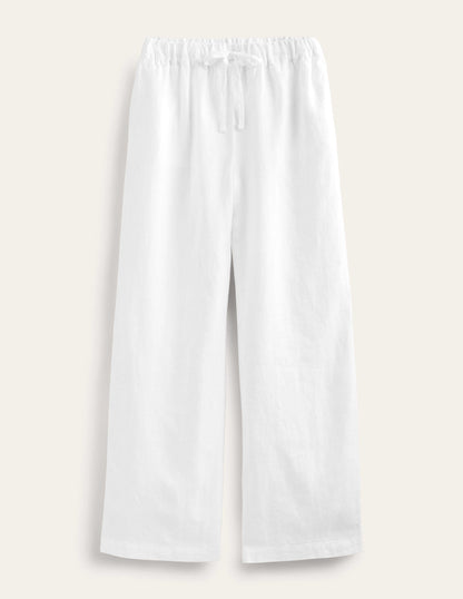 Relaxed Pull-on Linen Trousers-White-5