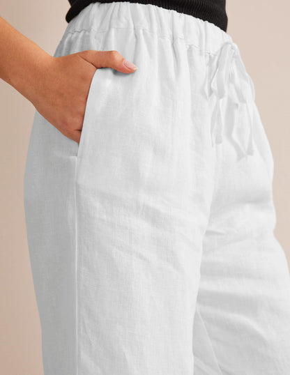 Relaxed Pull-on Linen Trousers-White-2
