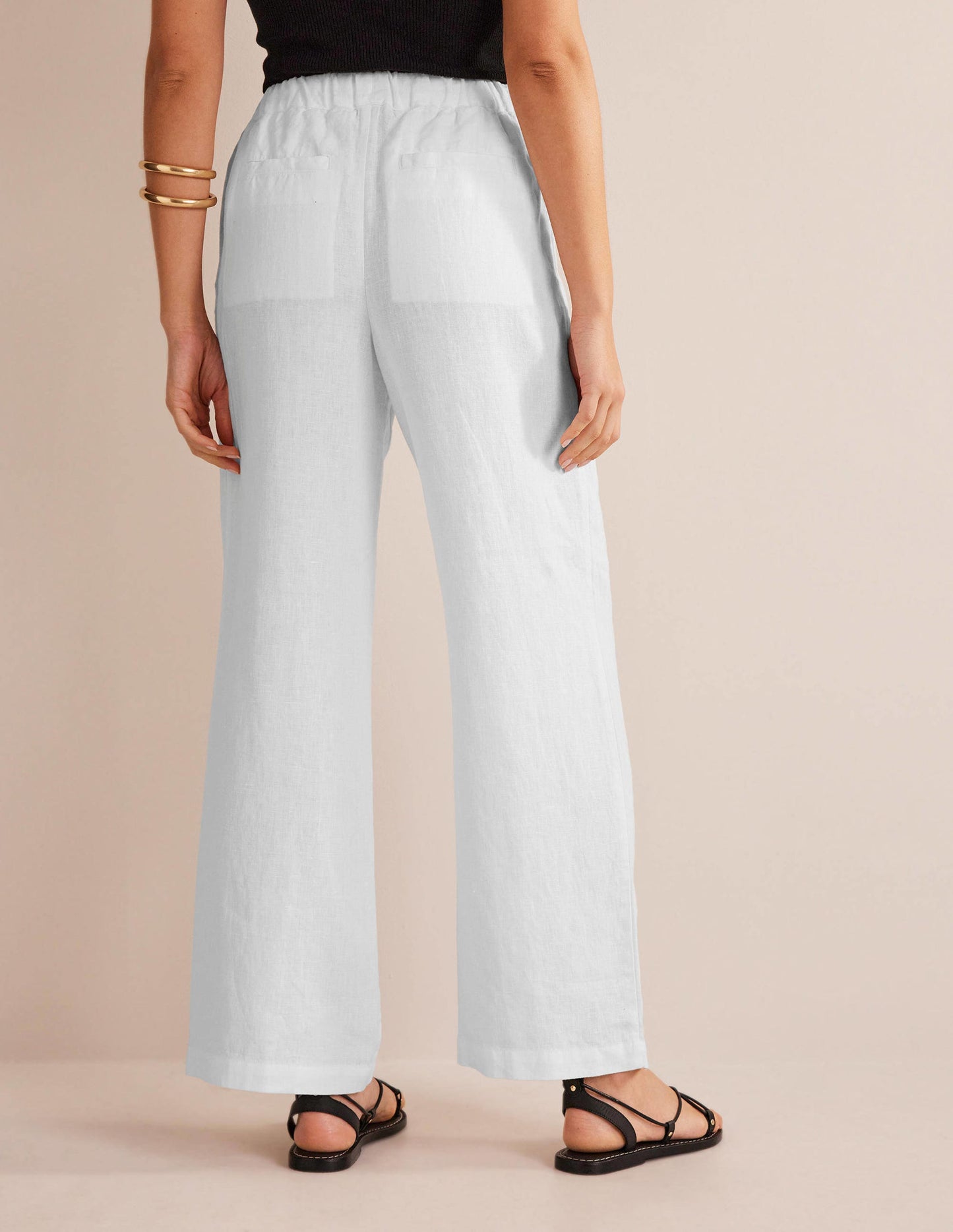 Relaxed Pull-on Linen Trousers-White