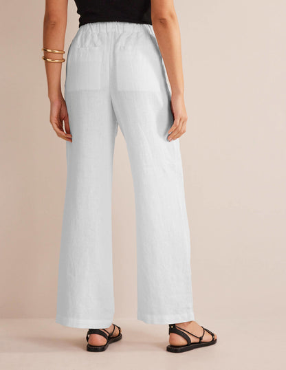 Relaxed Pull-on Linen Trousers-White-3