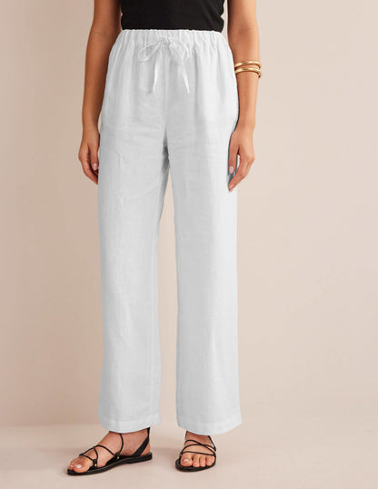 Relaxed Pull-on Linen Trousers-White-4