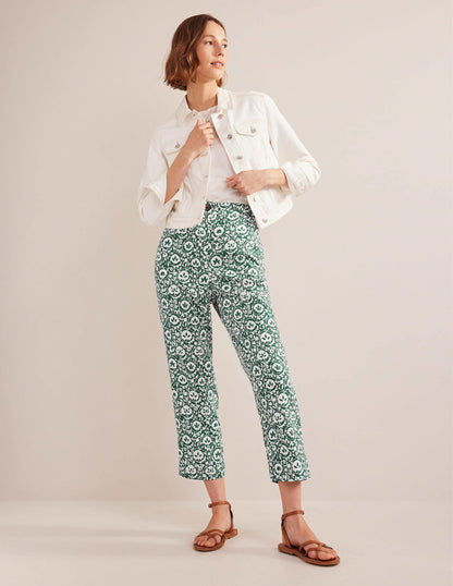 Pull-on Linen Trousers-Green, Enchanting Bloom-1