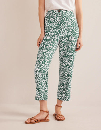 Pull-on Linen Trousers-Green, Enchanting Bloom-3