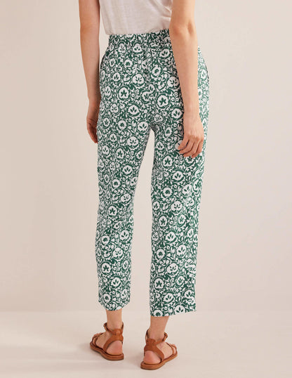 Pull-on Linen Trousers-Green, Enchanting Bloom-4