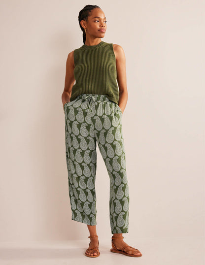 Crinkle Tapered Trousers-Spruce, Sweet Paisley-1