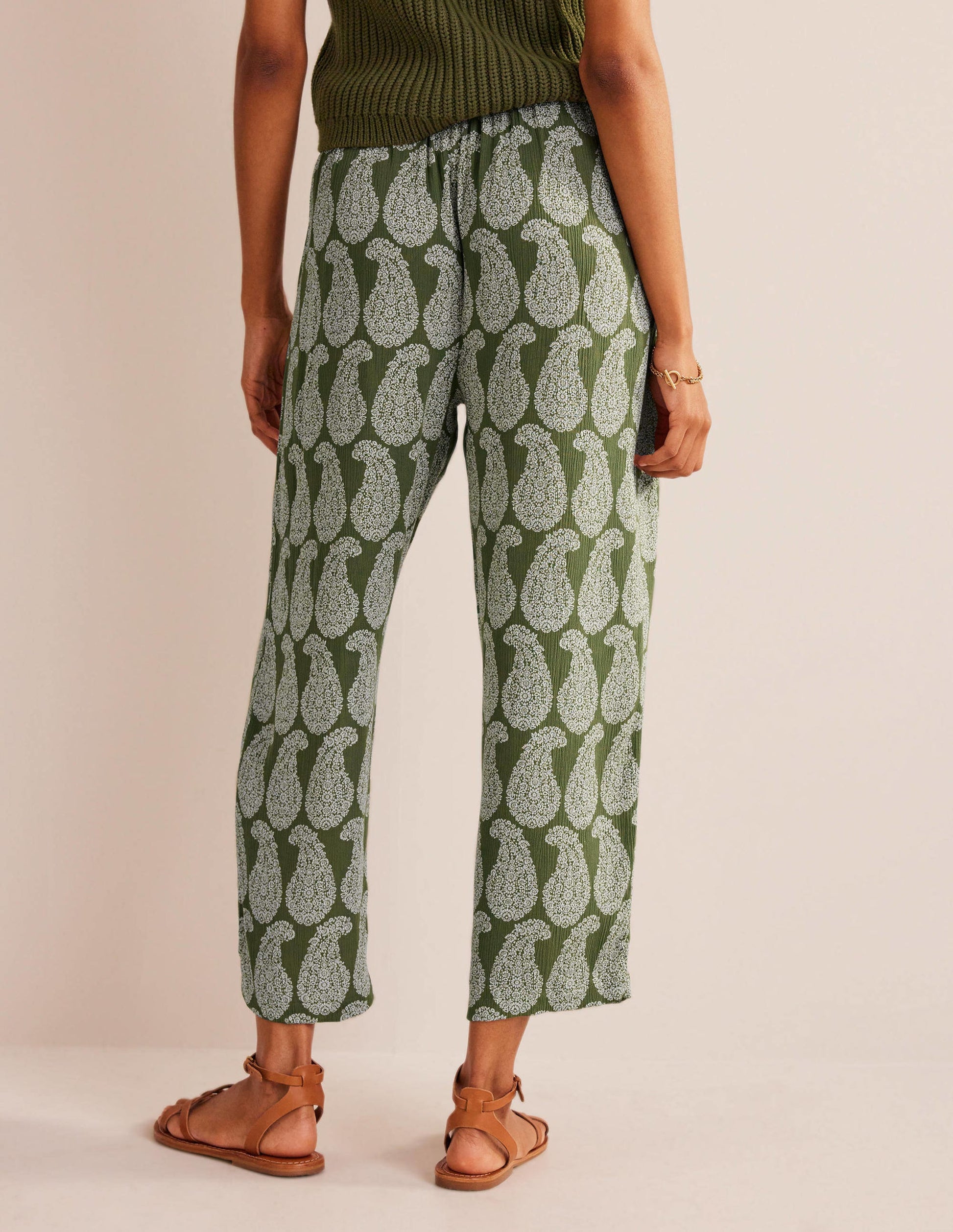 Crinkle Tapered Trousers-Spruce, Sweet Paisley-3