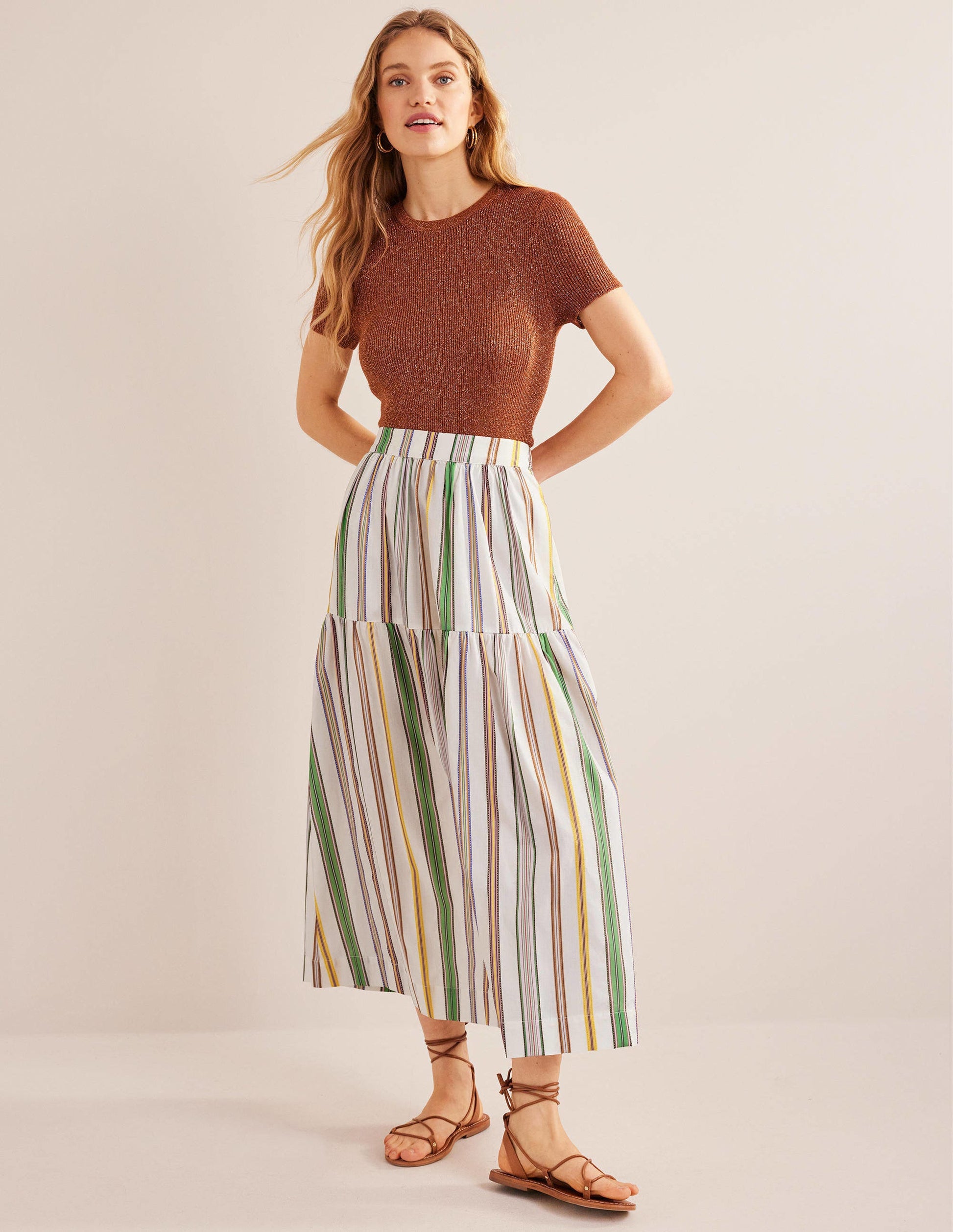 Striped Cotton Maxi Skirt-Ivory, Multi Stripe-1