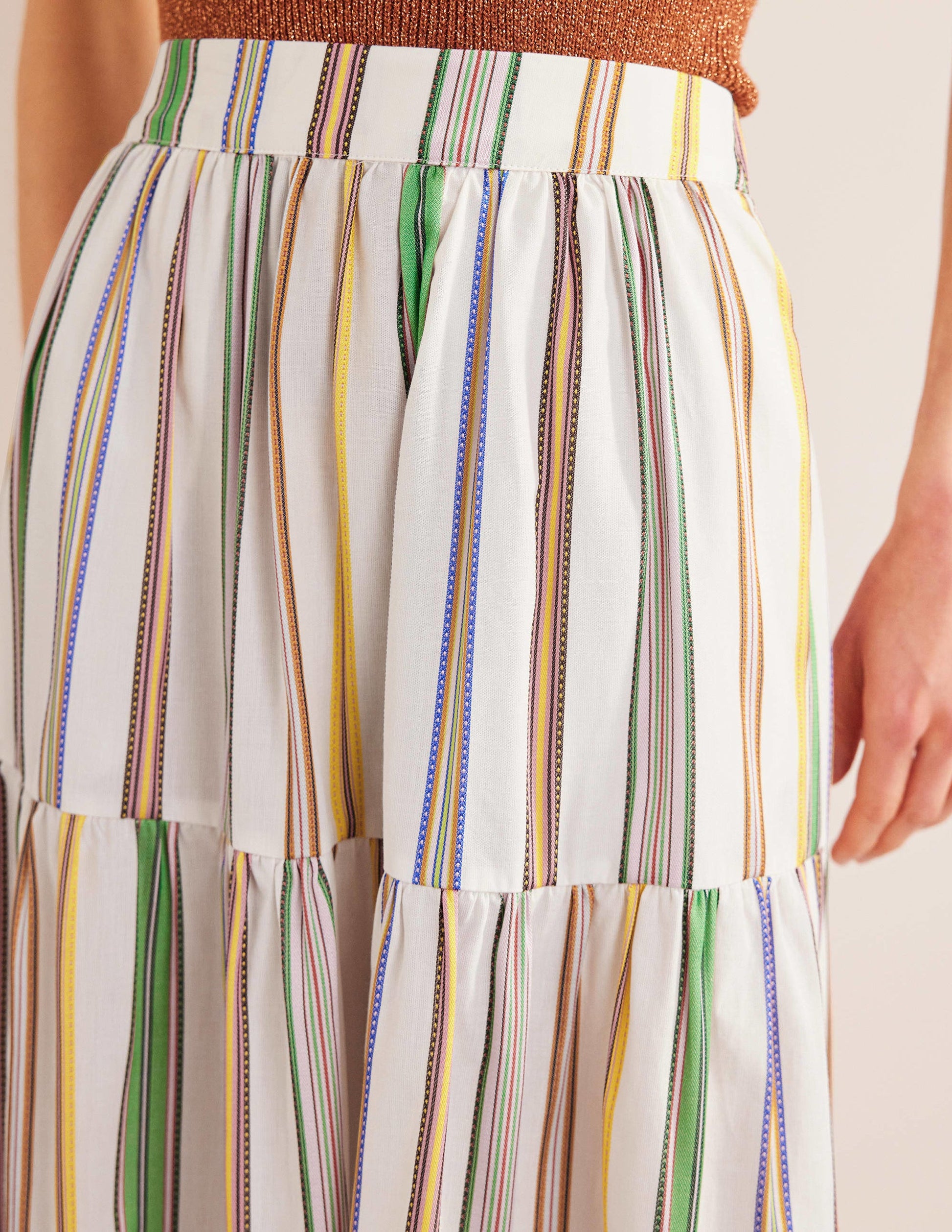 Striped Cotton Maxi Skirt-Ivory, Multi Stripe-2