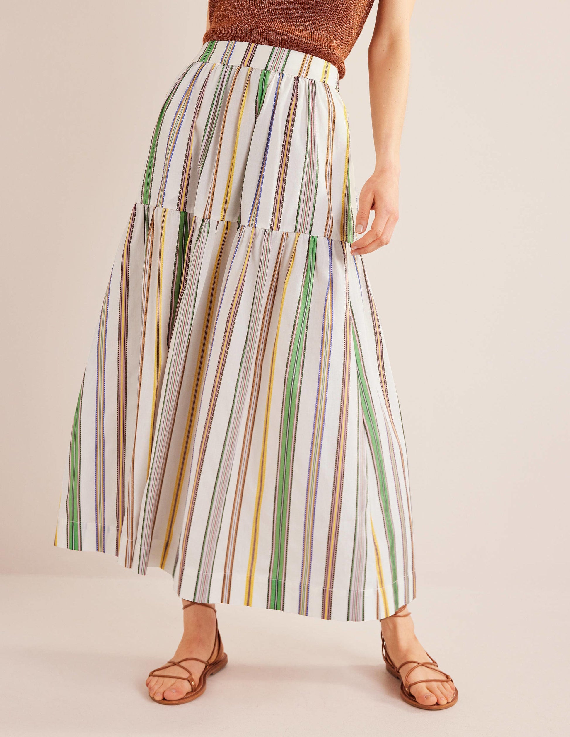 Striped Cotton Maxi Skirt-Ivory, Multi Stripe-4