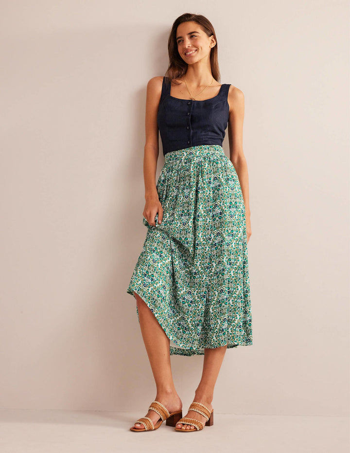 Crinkle Midi Skirt-River Reed, Vine Terrace