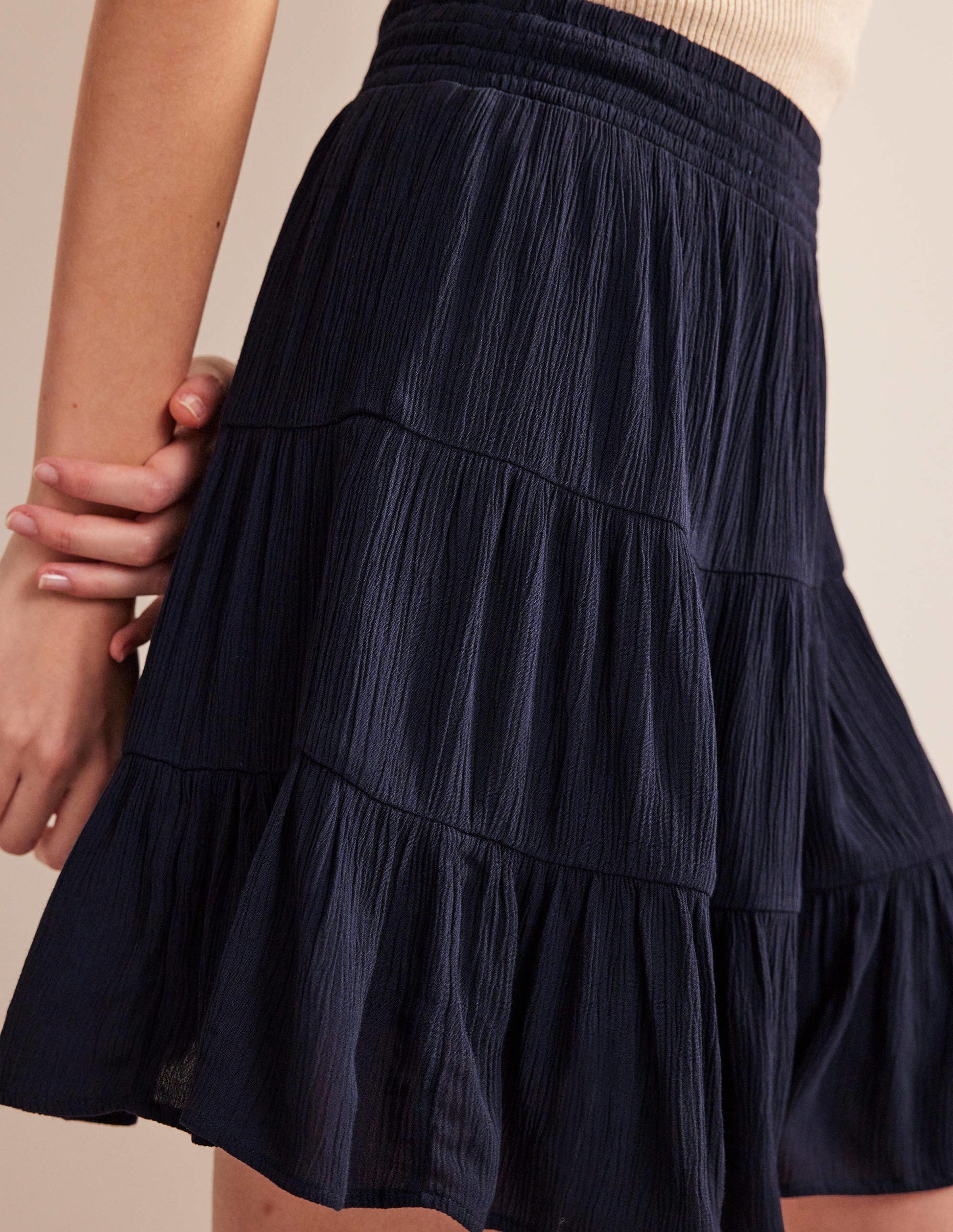 Crinkle Mini Skirt-Navy-2
