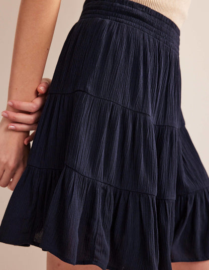 Crinkle Mini Skirt-Navy-2