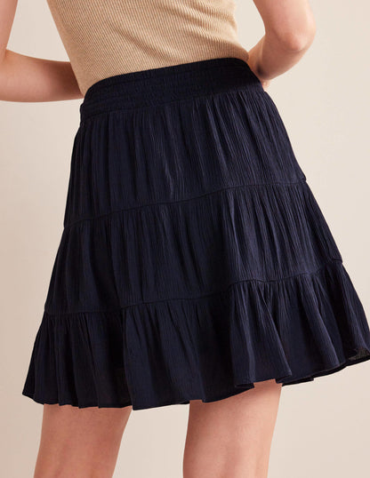 Crinkle Mini Skirt-Navy-3