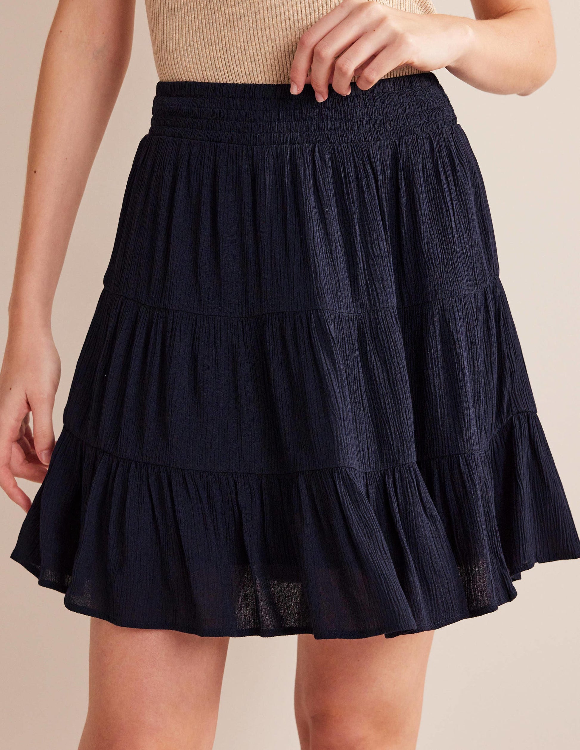 Crinkle Mini Skirt-Navy-4
