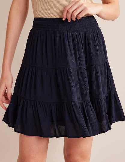 Crinkle Mini Skirt-Navy-4