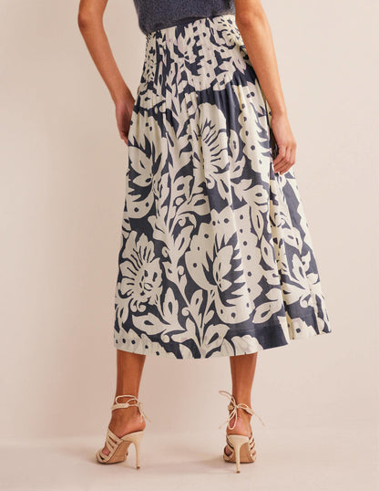 Pleated Cotton Midi Skirt-Sapphire, Oak Terrace