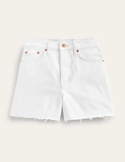 A-Line Denim Shorts-White-6
