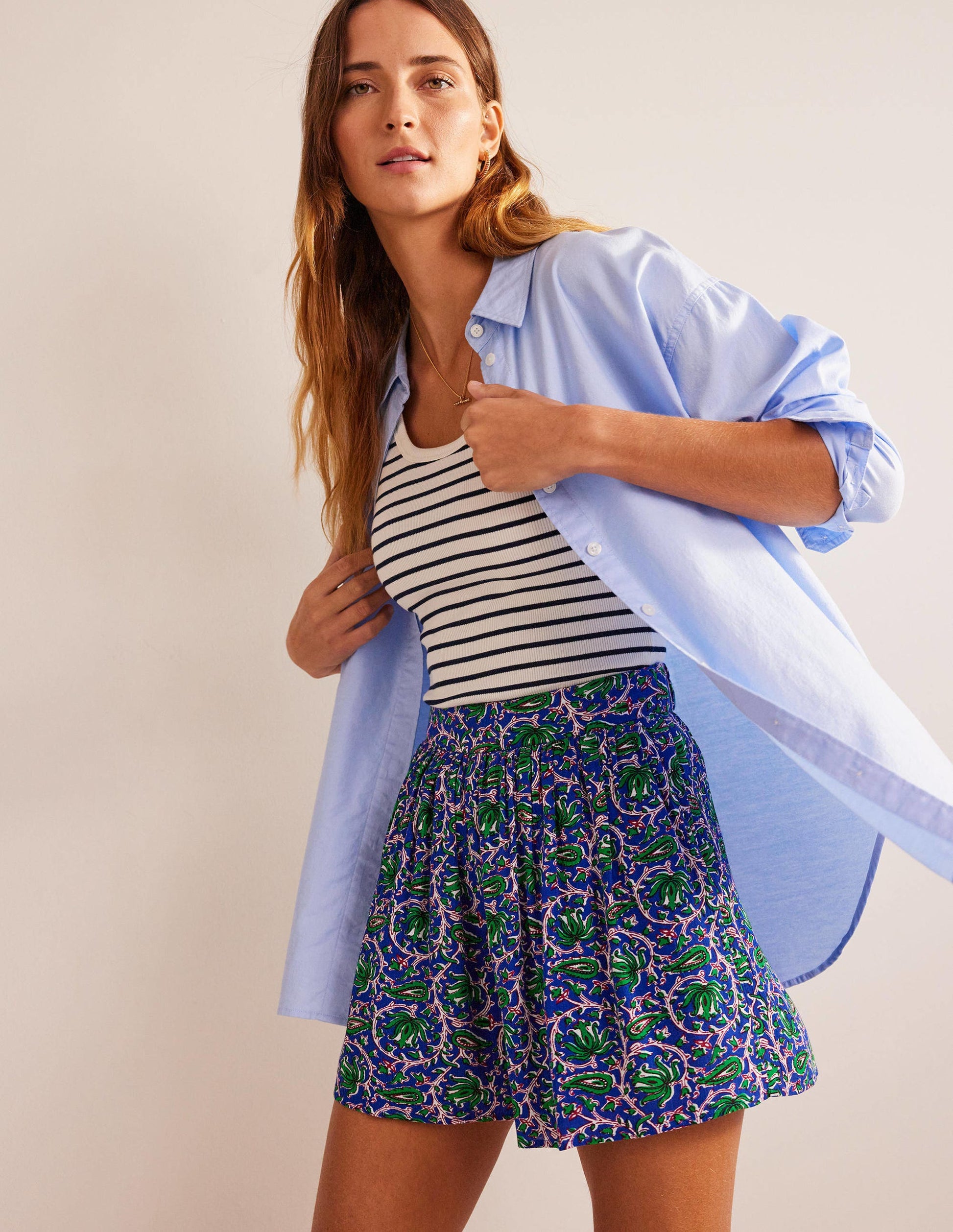 Crinkle Shorts-Blue Wave, Botanic Vine-1