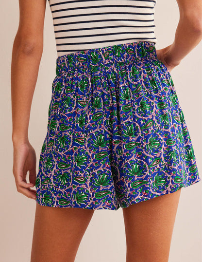 Crinkle Shorts-Blue Wave, Botanic Vine-3