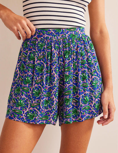 Crinkle Shorts-Blue Wave, Botanic Vine-4