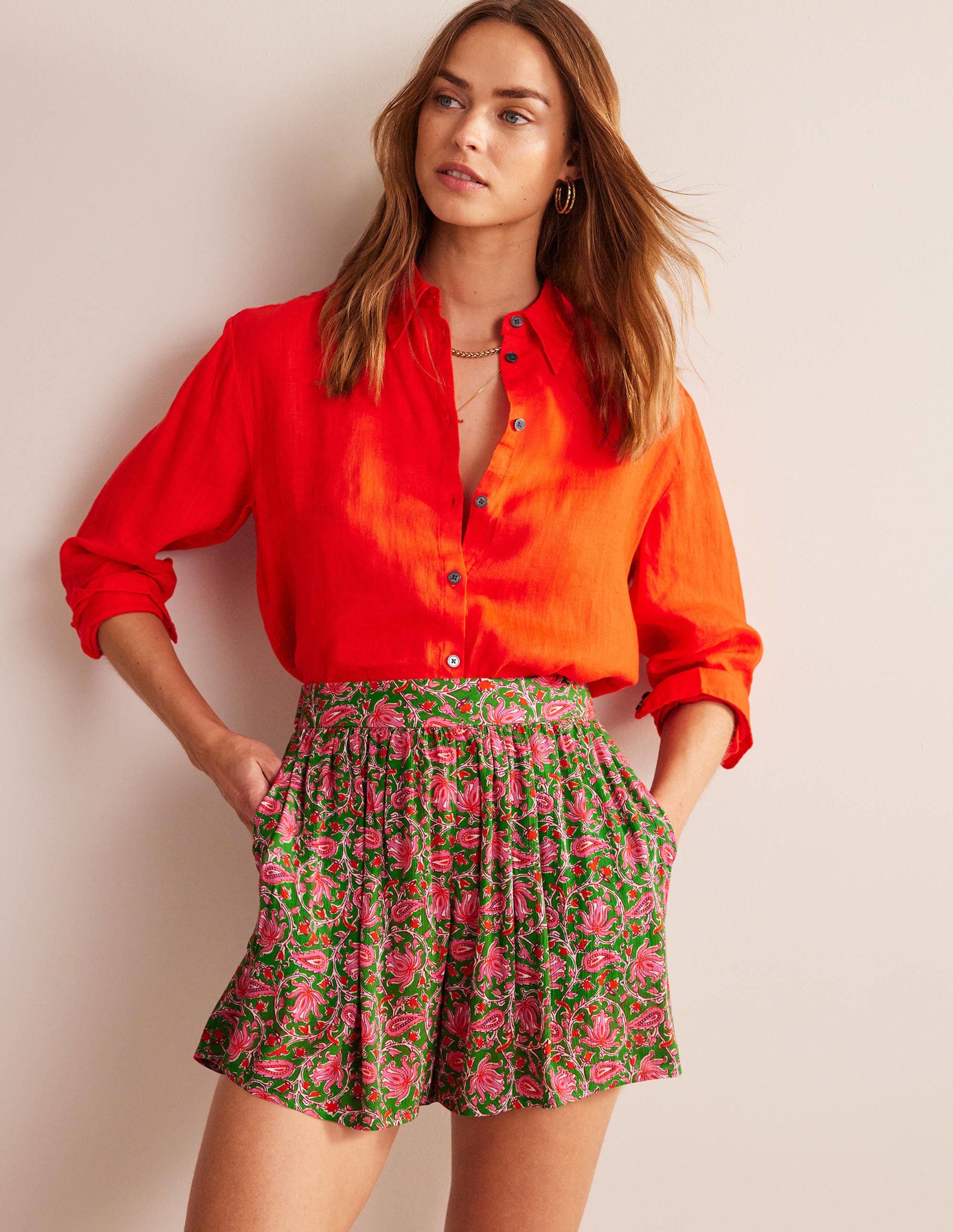 Crinkle Shorts-Lime, Botanic Vine-1