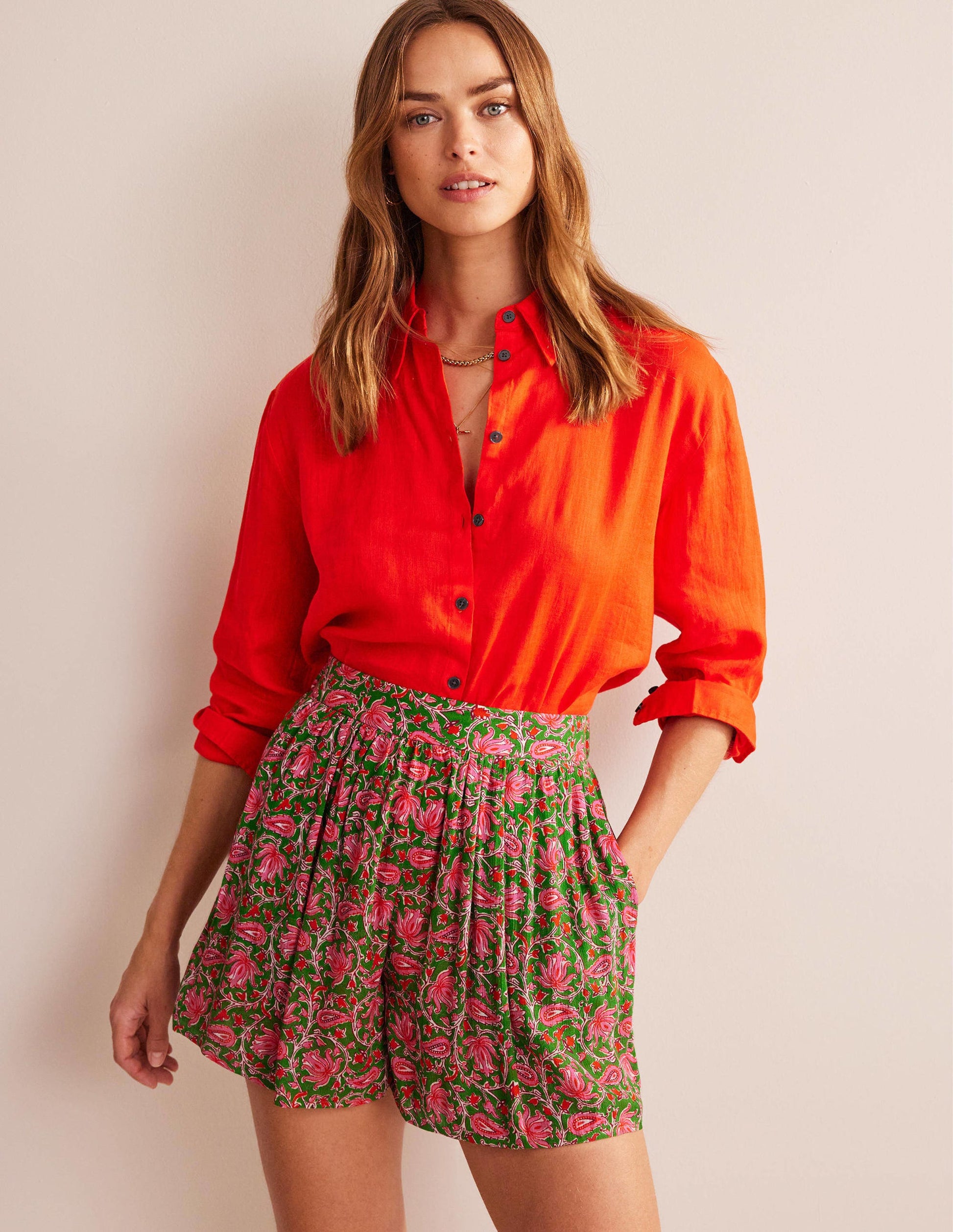 Crinkle Shorts-Lime, Botanic Vine-4