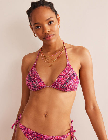 Bead Embellished Bikini Top-Raspberry Pink, Botanic Vine-1