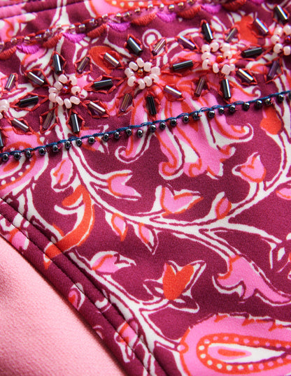 Bead Embellished Bikini Bottom-Raspberry Pink, Botanic Vine-7