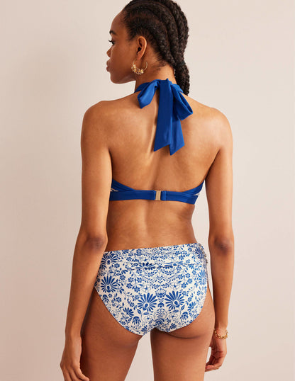 Ithaca Halter Bikini Top-Ivory, Lake Blue Gardenia