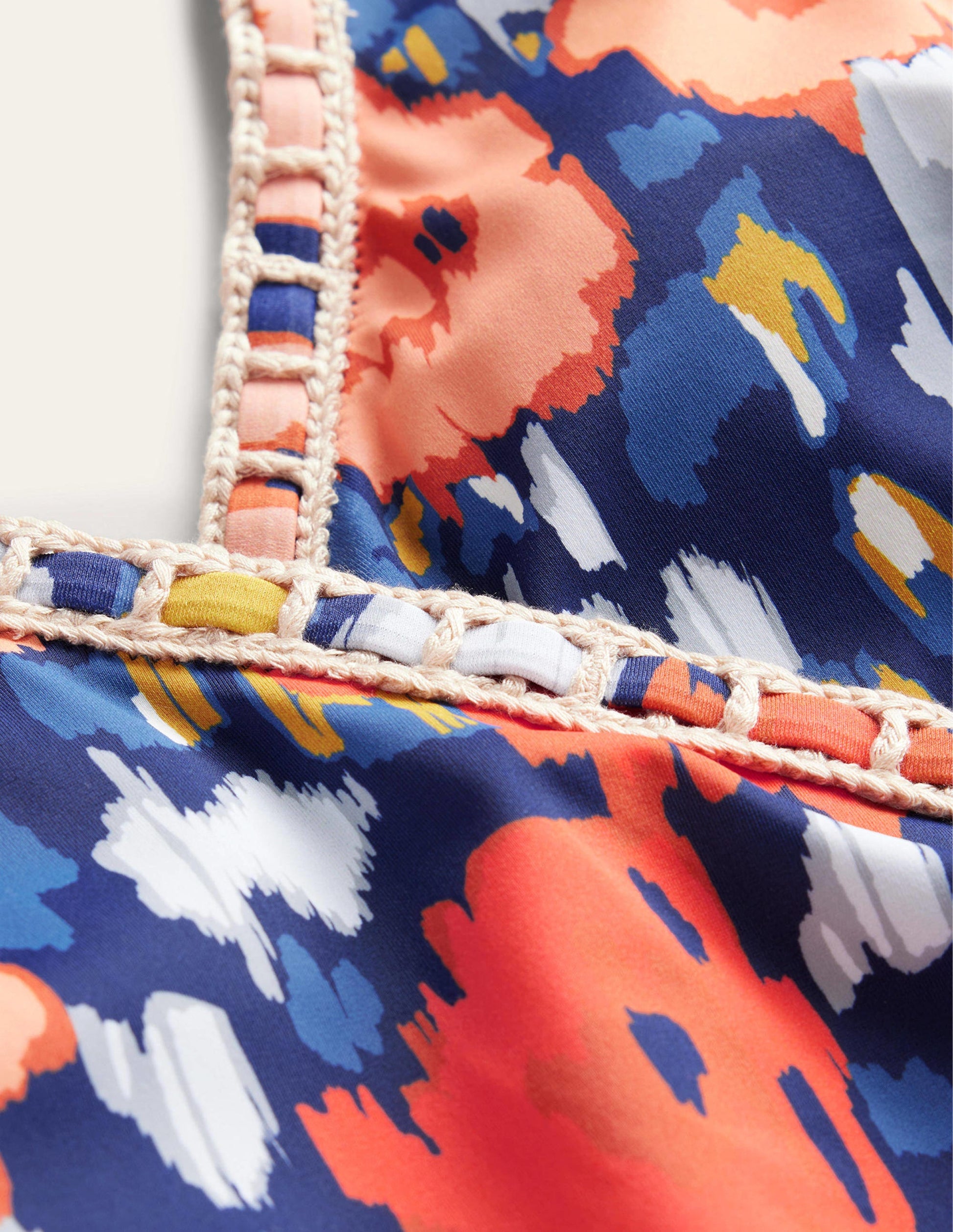 Crochet Trim Wrap Swimsuit-Navy, Abstract Poppy-8