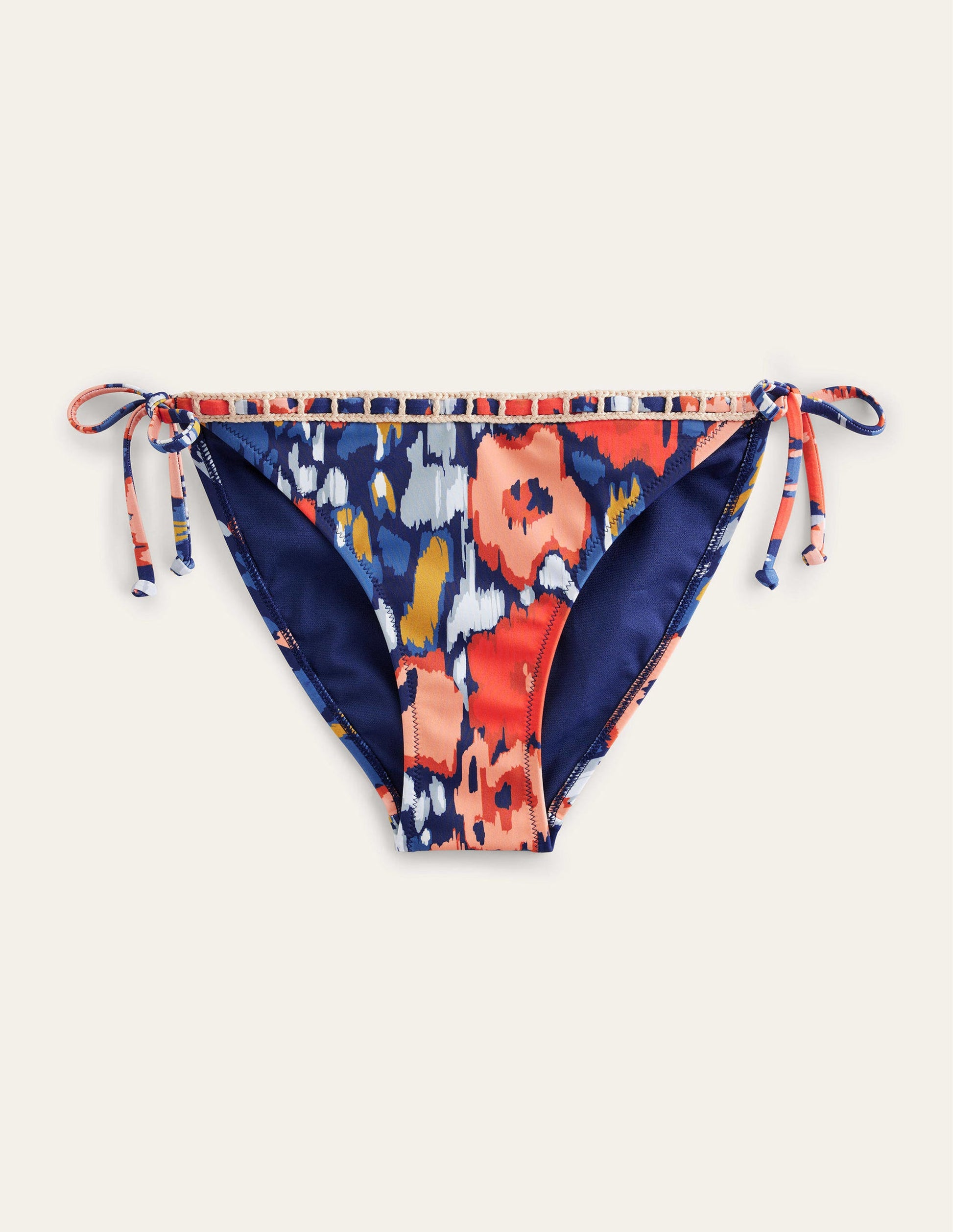Crochet Trim Bikini Bottoms-Navy, Abstract Poppy-5
