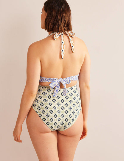 Bow Detail Halter Swimsuit-Multi, Geo Trance-6