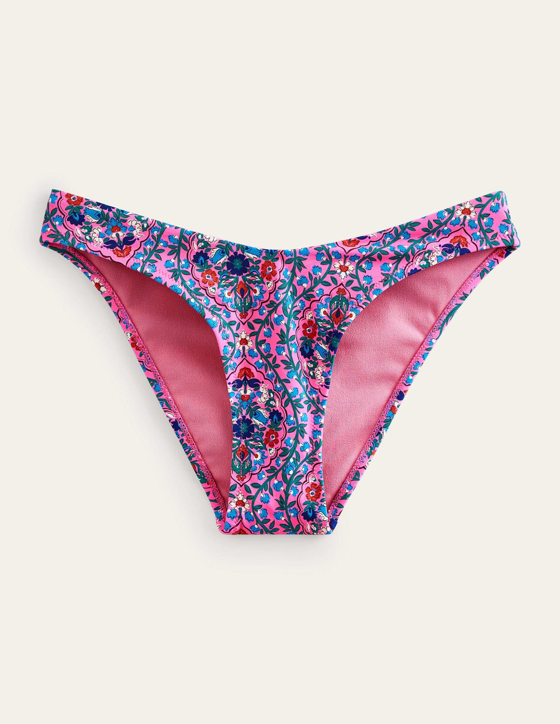 Curved-Top Bikini Bottoms-Festival Pink, Vine Terrace-5