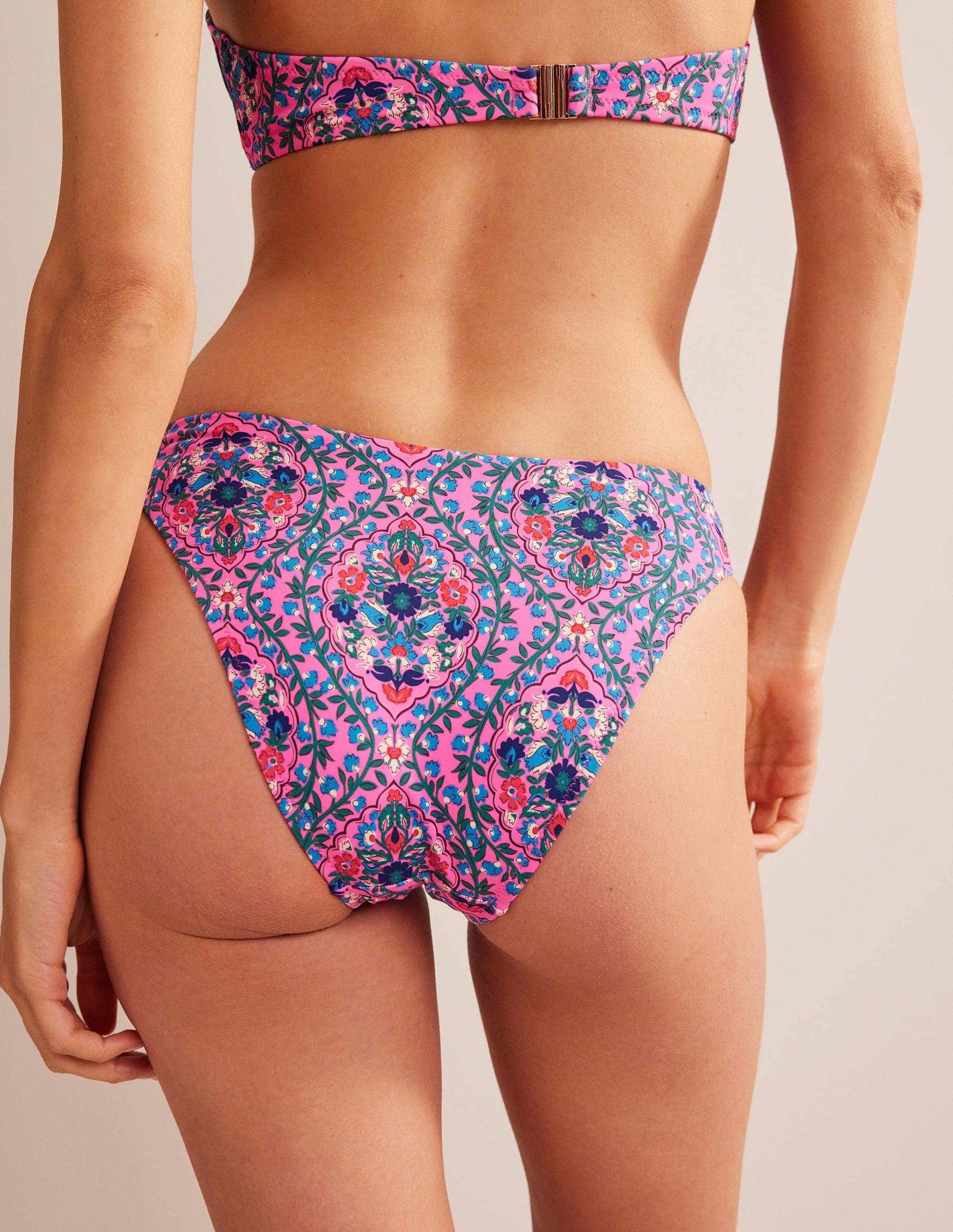 Curved-Top Bikini Bottoms-Festival Pink, Vine Terrace-3