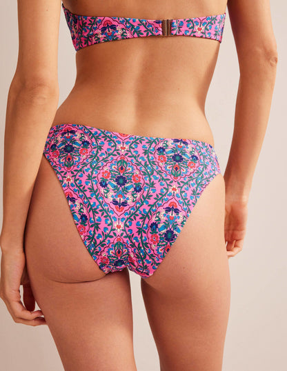 Curved-Top Bikini Bottoms-Festival Pink, Vine Terrace-3